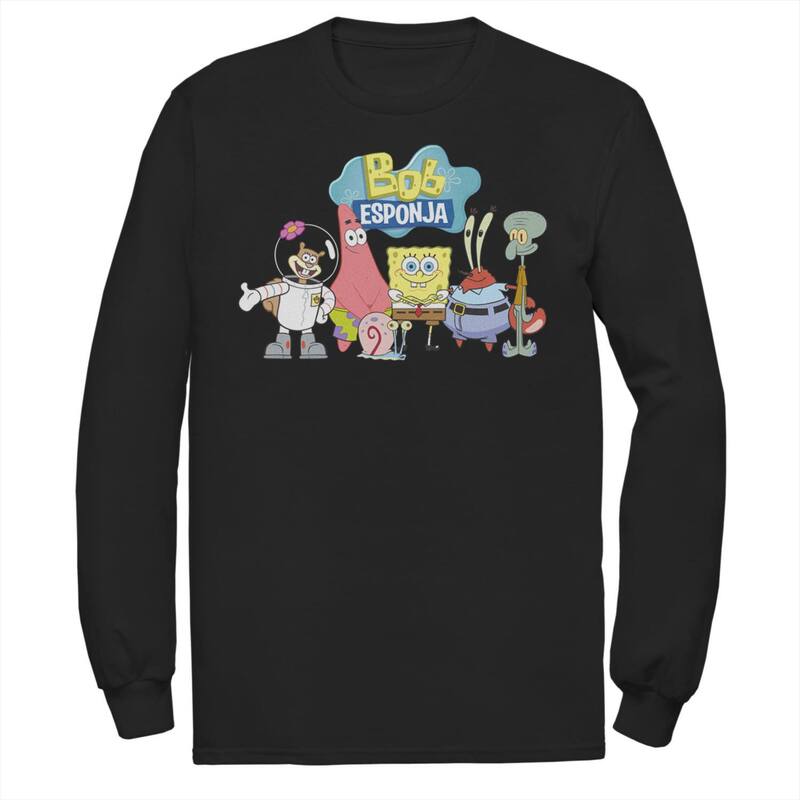 ニコロデオン メンズ トップス Tシャツ パンツ グラフィック Men's Nickelodeon SpongeBob SquarePants Bob Esponja Happy Group Shot Long Sleeve Graphic Tee Black ブラック
