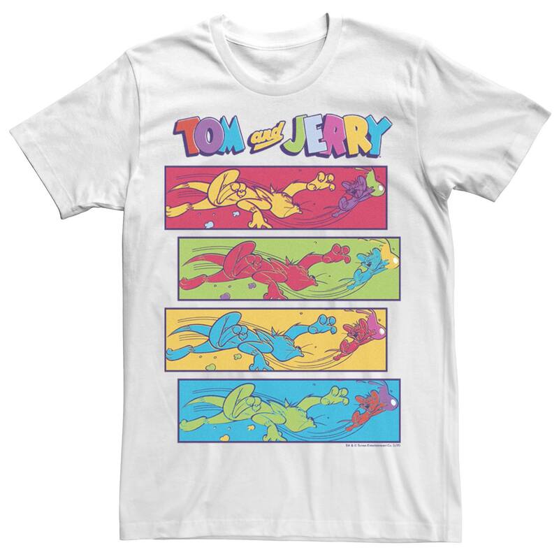 アニメキャラクター メンズ トップス Tシャツ Licensed Character Men's Tom And Jerry Multi-Color Chase Scene Panels Tee White ホワイト