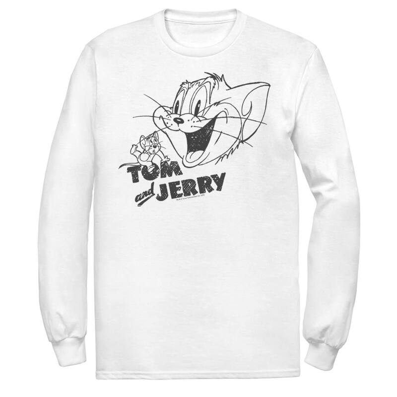 アニメキャラクター メンズ トップス Tシャツ ロゴ Licensed Character Men's Tom And Jerry Line Art Portrait Logo Tee White ホワイト