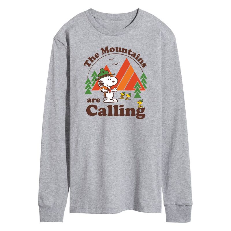 アニメ人となり メンズ トップス ティーシャツ Licensed Character Men\u0027s Peanuts The Mountains Are Calling Tee Gray 薄墨色 Tシャツ・カットソー-メンズファッション-トップス