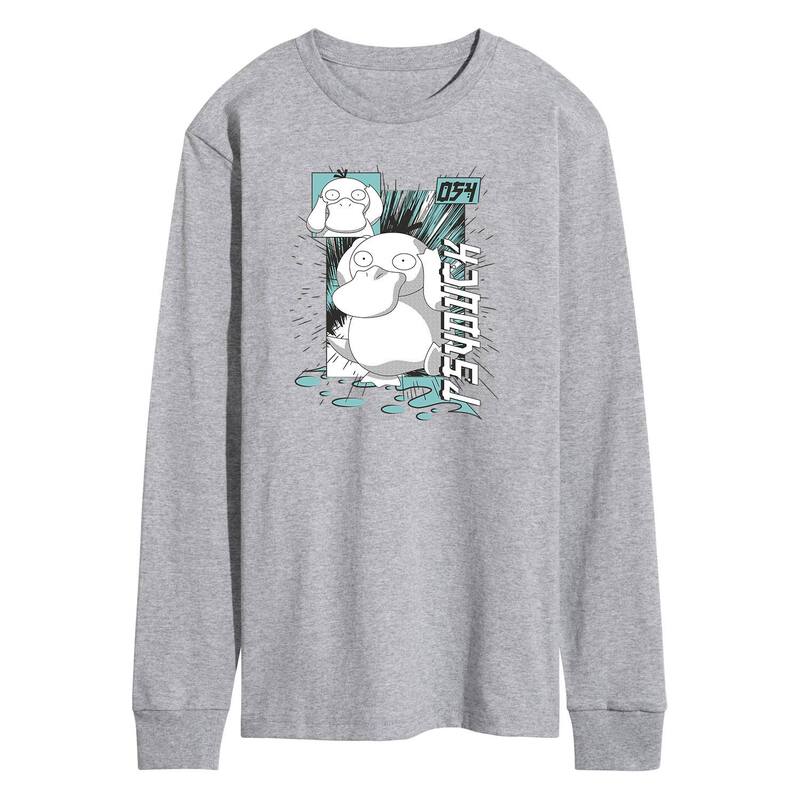 アニメ人となり メンズ トップス ティーシャツ Licensed Character Men\u0027s Pok mon Psyduck Anime Long Sleeve Tee Athletic Heather ギョリュウモドキ トップス-Tシャツ・カットソー