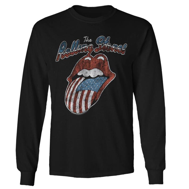 アニメキャラクター メンズ トップス Tシャツ Licensed Character Men's Rolling Stones Tongue USA 78 Long Sleeve Black ブラック