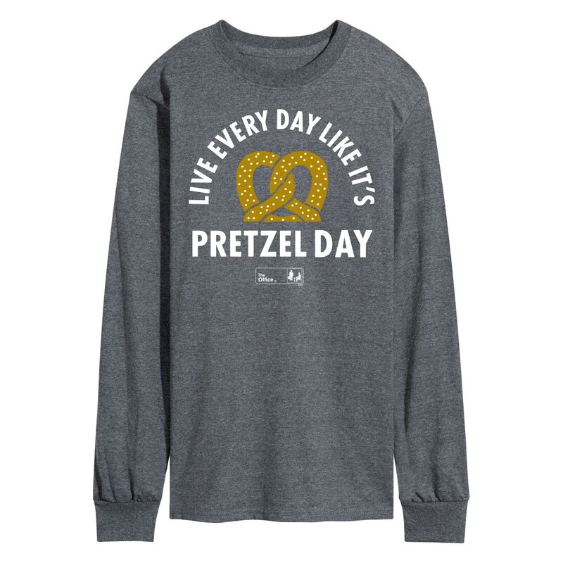 アニメ人となり メンズ トップス ティーシャツ Licensed Character Men\u0027s The Office Pretzel Day Long Sleeve Tee Gray 薄墨色 トップス-Tシャツ・カットソー