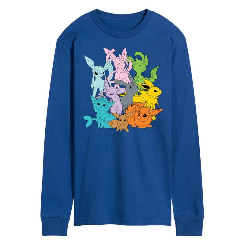 アニメ人となり メンズ トップス ティーシャツ グラフィック Licensed Character Men\u0027s Pokemon Eevolutions Long Sleeve Graphic Tee Blue 青色 Tシャツ・カットソー-トップス