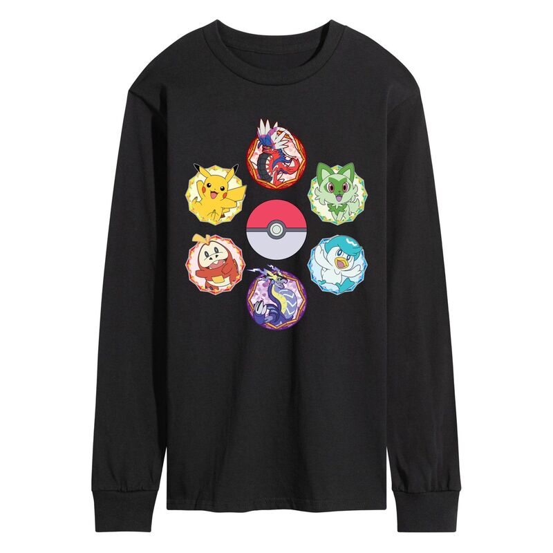アニメ人となり メンズ トップス ティーシャツ グラフィック Licensed Character Men\u0027s Pokemon Sparkle Badges Long Sleeve Graphic Tee Black 黒いこと Tシャツ・カットソー-メンズファッション