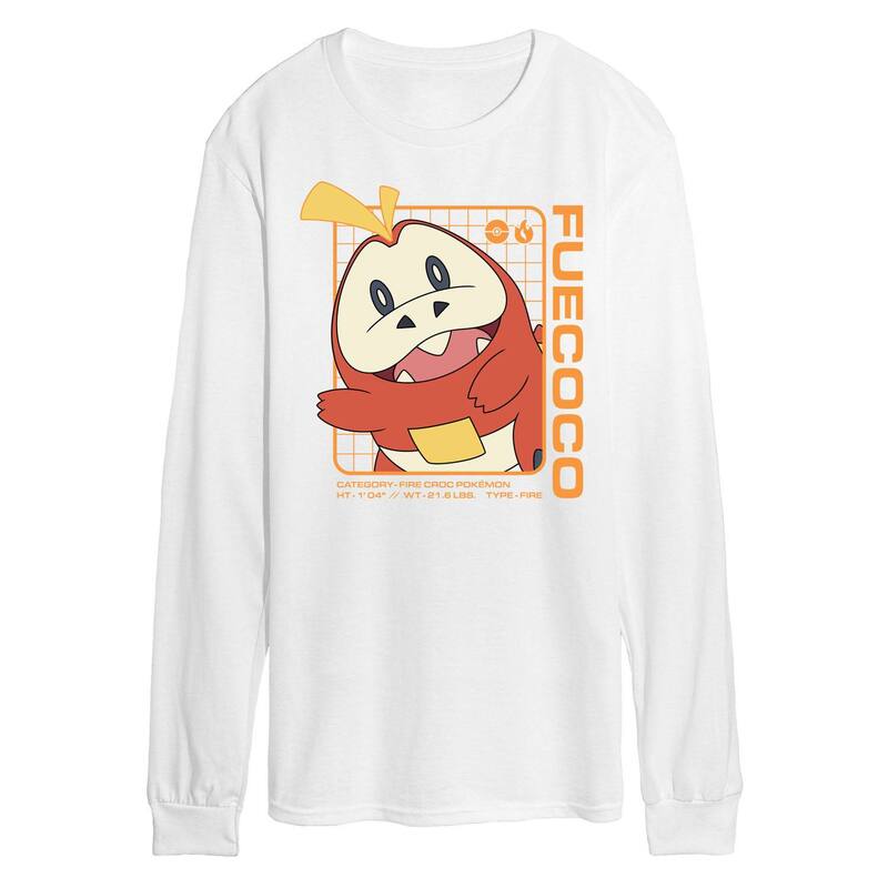 アニメ人となり メンズ トップス プルオーバー グラフィック Licensed Character Men\u0027s Pokemon Fuecoco Stats Long Sleeve Graphic Tee White 白いこと