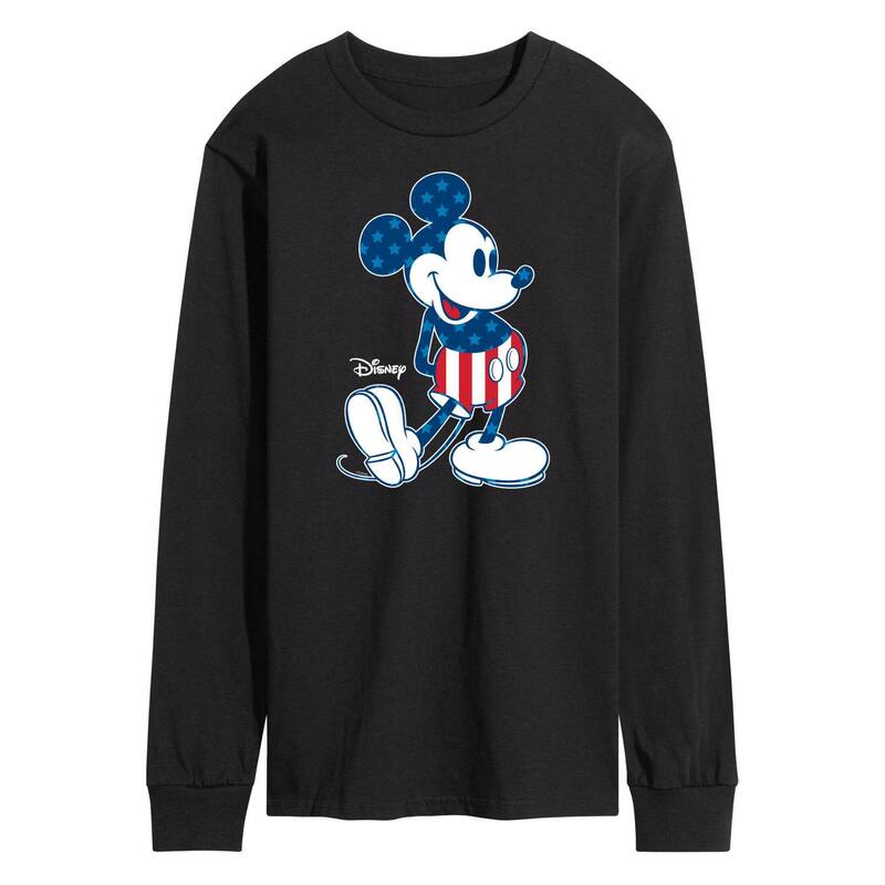 ウォルトディズニー メンズ トップス ティーシャツ グラフィック Disney\u0027s Mickey Mouse Men\u0027s Flag Long Sleeve Graphic Tee Black 黒いこと トップス-メンズファッション