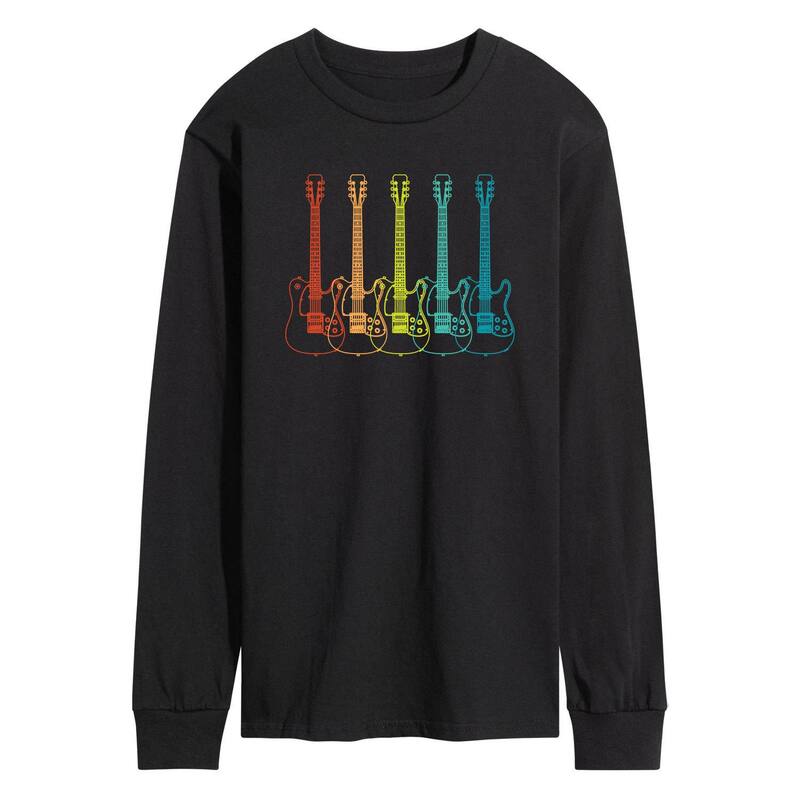 アニメ人となり メンズ トップス ティーシャツ Licensed Character Men\u0027s Guitar Lineup Long Sleeve Tee Black 黒いこと Tシャツ・カットソー-トップス
