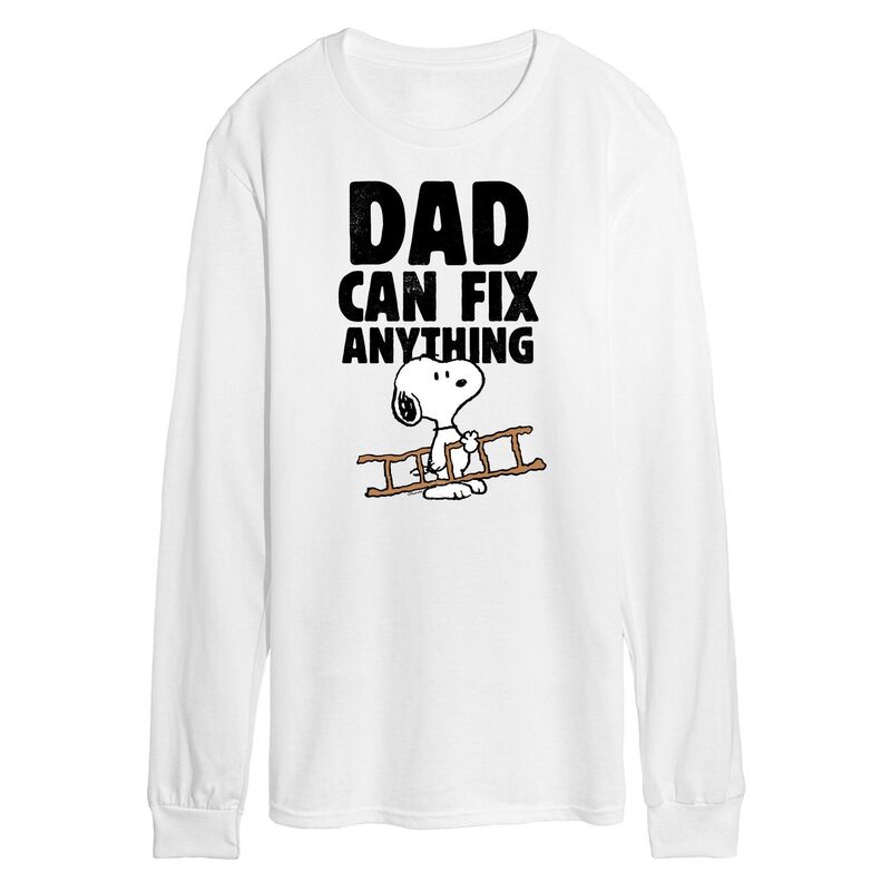 アニメ人となり メンズ トップス ティーシャツ Licensed Character Men\u0027s Peanutsnoopy Dad Can Fix It Long Sleeve White 白いこと Tシャツ・カットソー-トップス