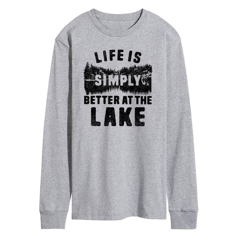 アニメ人となり メンズ トップス ティーシャツ グラフィック Licensed Character Men\u0027s Life isimply Better athe Lake Long Sleeve Graphic Tee Gray 薄墨色 メンズファッション-Tシャツ・カットソー-トップス