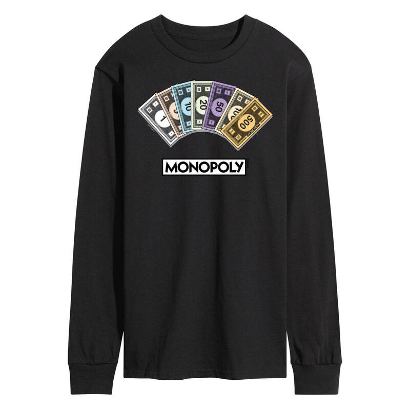 アニメ人となり メンズ トップス ティーシャツ グラフィック Licensed Character Men\u0027s Monopoly Money Stack Long Sleeve Graphic Tee Black 黒いこと トップス-Tシャツ・カットソー-メンズファッション