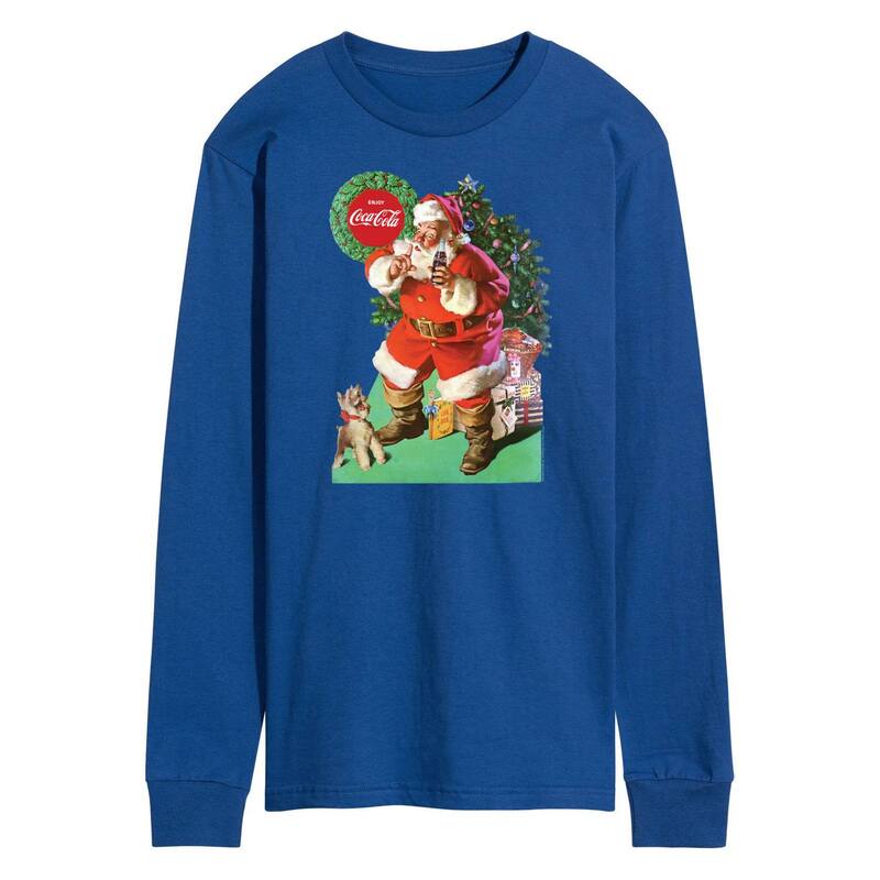 アニメ人となり メンズ トップス ティーシャツ ヴィンテージ グラフィック Licensed Character Men\u0027s CocaCola Vintage Santa With Dog Long Sleeve Graphic Tee Blue 青色 メンズファッション-Tシャツ・カットソー