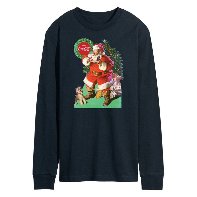 アニメ人となり メンズ トップス ティーシャツ ヴィンテージ グラフィック Licensed Character Men\u0027s CocaCola Vintage Santa With Dog Long Sleeve Graphic Tee Navy 米国海軍 トップス-Tシャツ・カットソー-メンズファッション