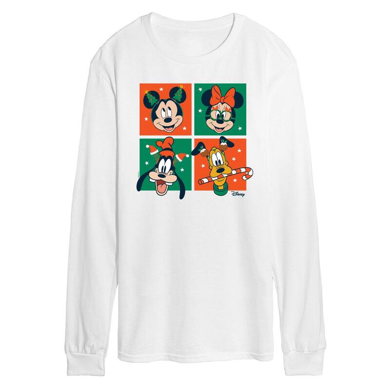 ウォルトディズニー メンズ トップス プルオーバー グラフィック Disney\u0027s Mickey Mouse \u0026 Friends Men\u0027s Christmas Grid Long Sleeve Graphic Tee White 白いこと