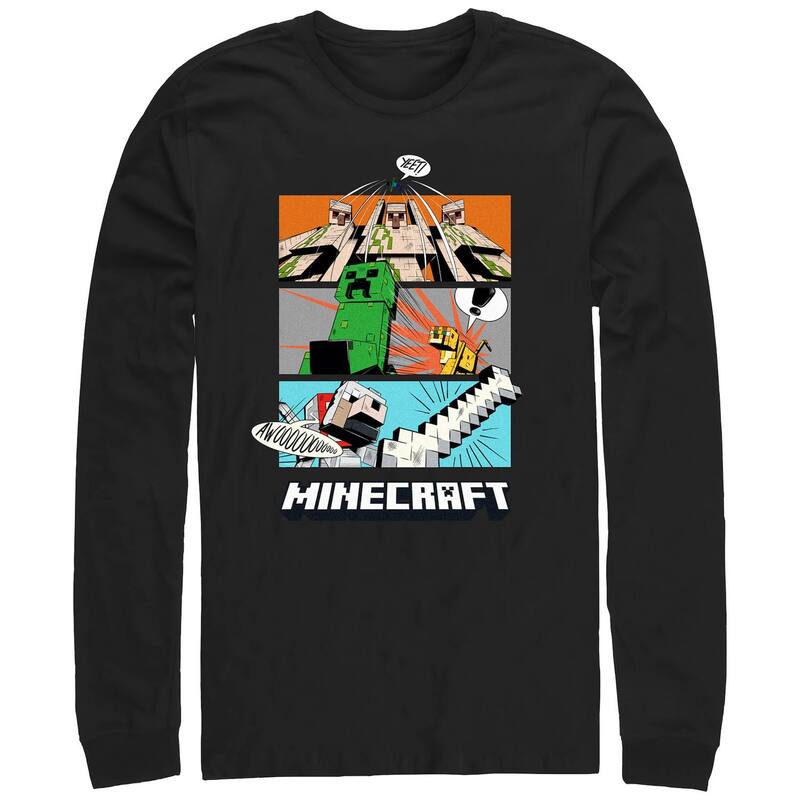 アニメキャラクター メンズ トップス Tシャツ グラフィック Licensed Character Men's Minecraft Scenes Panel Graphic Tee Black ブラック