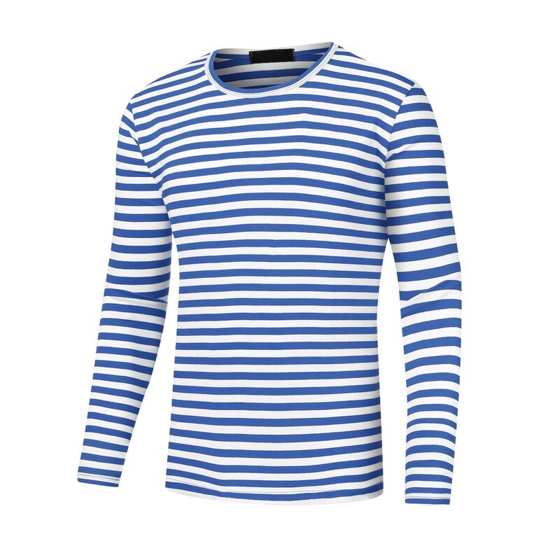 Lars Amadeus メンズ トップス Tシャツ クルーネック Lars Amadeustriped T-shirt For Men Casual Crew Neck Long Sleeves Basic Tee Tops Blue White ホワイト