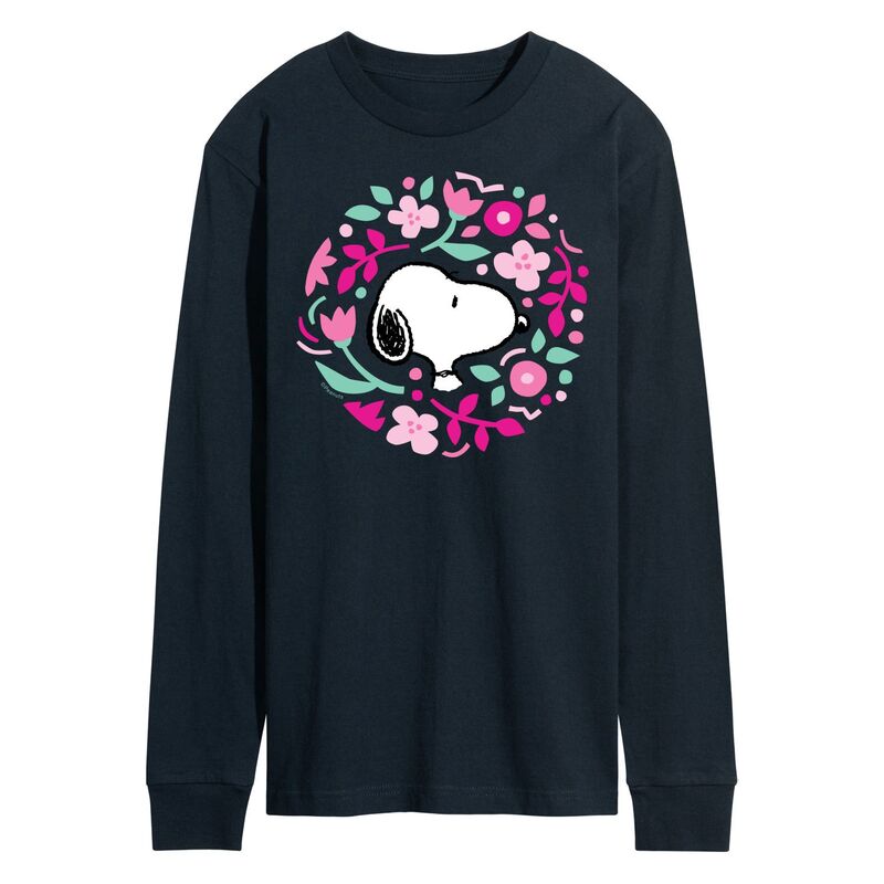 アニメ人となり メンズ トップス ティーシャツ お花柄 お花 Licensed Character Men\u0027s Peanuts Floral Circle Long Sleeve Tee Navy 米国海軍 メンズファッション-トップス-Tシャツ・カットソー