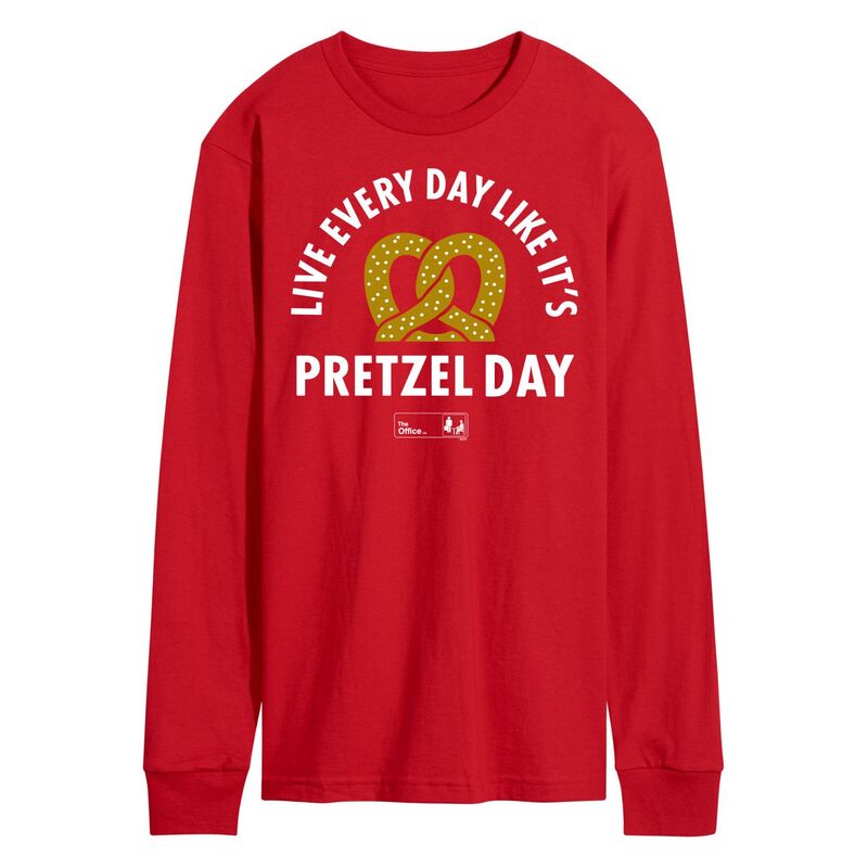アニメ人となり メンズ トップス ティーシャツ Licensed Character Men\u0027s The Office Pretzel Day Long Sleeve Tee Red 赤いこと トップス-Tシャツ・カットソー-メンズファッション