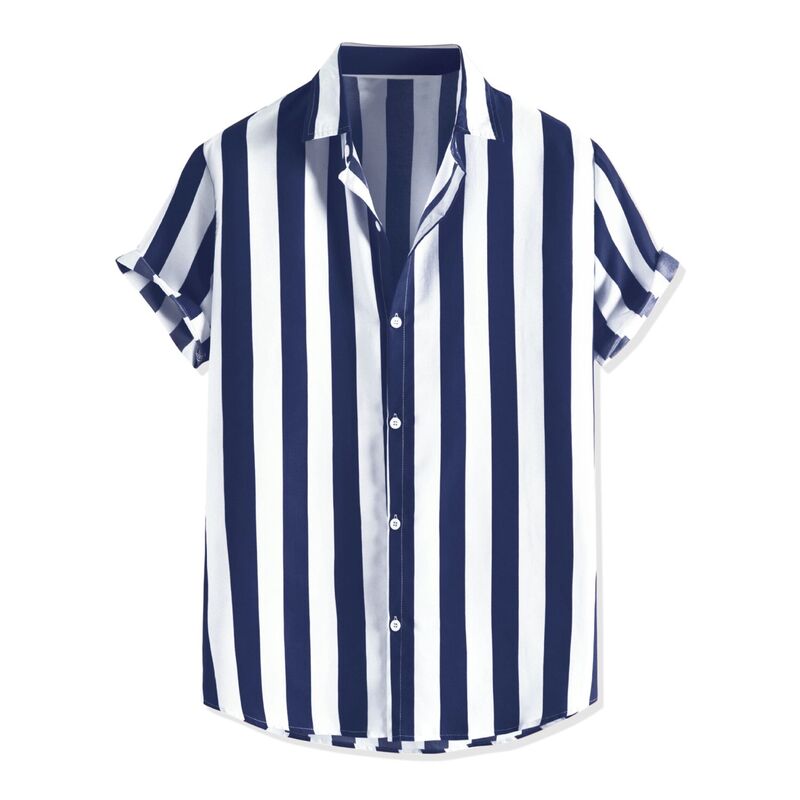 Lars Amadeus メンズ トップス Tシャツ ボタンダウン Lars Amadeus Men'short Sleeved Color Block Button Down Beach Stripe Shirt Navy Blue ネイビー 7,984円