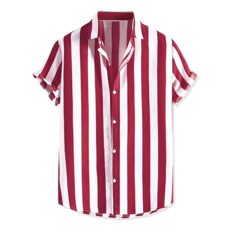 Lars Amadeus メンズ トップス Tシャツ ボタンダウン Lars Amadeus Men'short Sleeved Color Block Button Down Beach Stripe Shirt Red レッド｜ReVida 店 8,840円