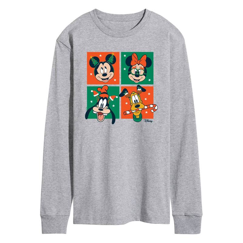 ウォルトディズニー メンズ トップス ティーシャツ グラフィック Disney\u0027s Mickey Mouse \u0026 Friends Men\u0027s Christmas Grid Long Sleeve Graphic Tee Heather Gray 薄墨色 トップス-Tシャツ・カットソー