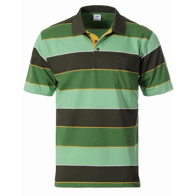 ジョベルティ メンズ トップス Tシャツ ポロシャツ コントラスト Gioberti Men's Wide Striped Polo Shirt - Contrasting Collar Short Sleeve Yarn Dye Olive オリーブ