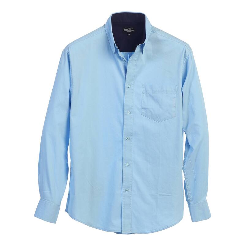 ジョベルティ メンズ トップス Tシャツ オックスフォード コントラスト コットン Gioberti Men's 100% Cotton Twill Oxford Shirt With Contrast Light Blue ブルー