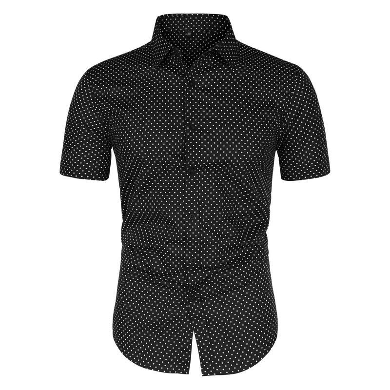 Lars Amadeus メンズ トップス Tシャツ ボタンダウン ドット プリント ダウン Lars Amadeus Men's Polka Dots Printedresshort Sleeves Button Down Shirt Black ブラック