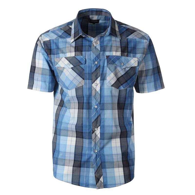 ジョベルティ メンズ トップス Tシャツ Gioberti Men's Western Cowboy Short Sleeve Shirt with Snap Buttons Blue Band ブルー｜ReVida 店