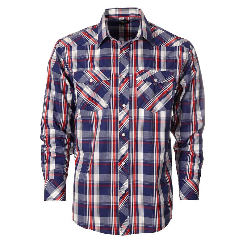ジョベルティ メンズ トップス Tシャツ Gioberti Men's Western Plaid Long Sleeve Shirt With Pearl Snap-onavy Red White ホワイト|ReVida 店