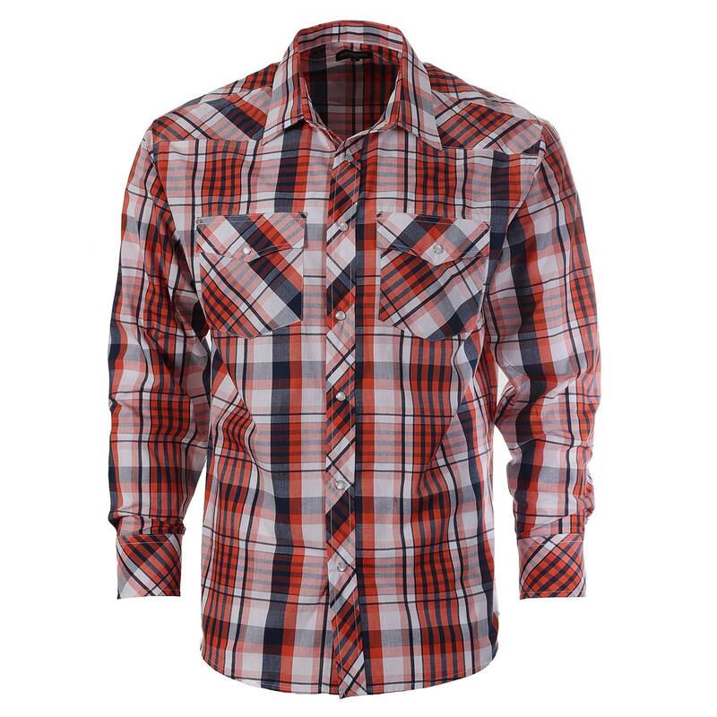 ジョベルティ メンズ トップス Tシャツ Gioberti Men's Western Plaid Long Sleeve Shirt With Pearl Snap-on Orange Navy White ホワイト