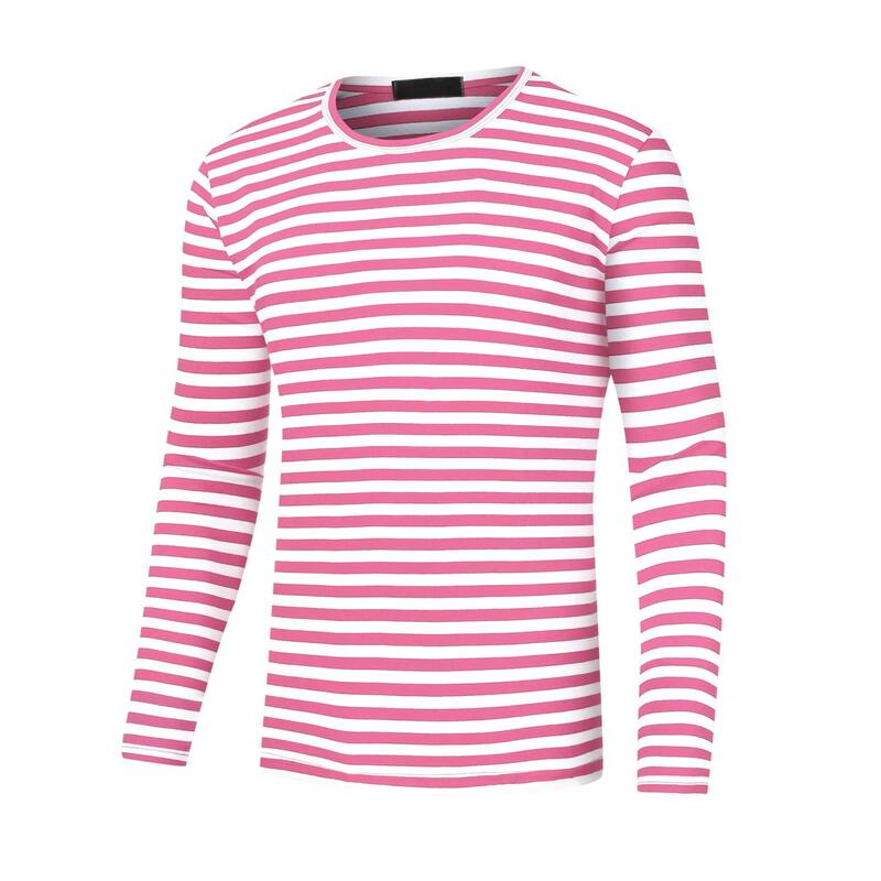 Lars Amadeus メンズ トップス Tシャツ クルーネック Lars Amadeustriped T-shirt For Men's Casual Crew Neck Long Sleeves Basic Tee Tops Pink White ホワイト
