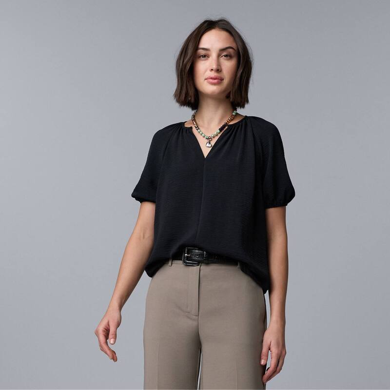 ヴェラウォン レディース トップス プルオーバー トップ Women\u0027simply Vera Wang Shirred Blouse Black 黒いこと