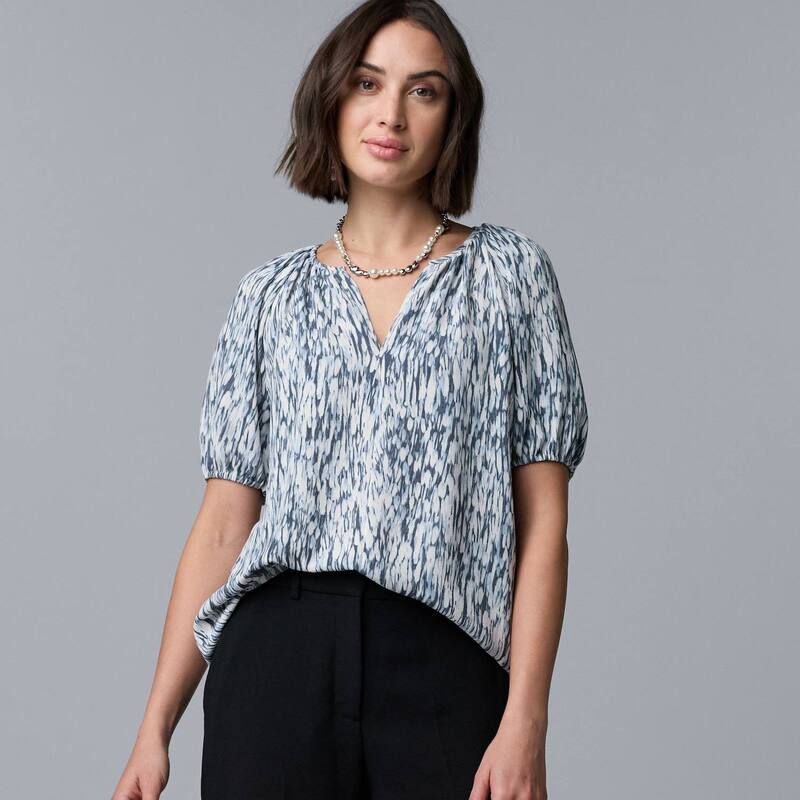 ヴェラウォン レディース トップス プルオーバー トップ Women\u0027simply Vera Wang Shirred Blouse Sm Blue Feather 青み