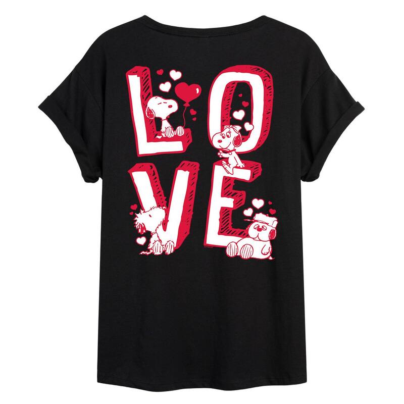 アニメキャラクター レディース トップス Tシャツ Licensed Character Juniors' Peanutsnoopy'siblings Loversized Tee Black ブラック