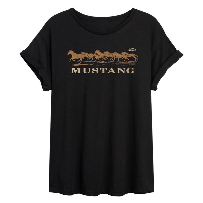 アニメキャラクター レディース トップス Tシャツ Licensed Character Juniors' Ford Mustang Running Horses Oversized Tee Black ブラック