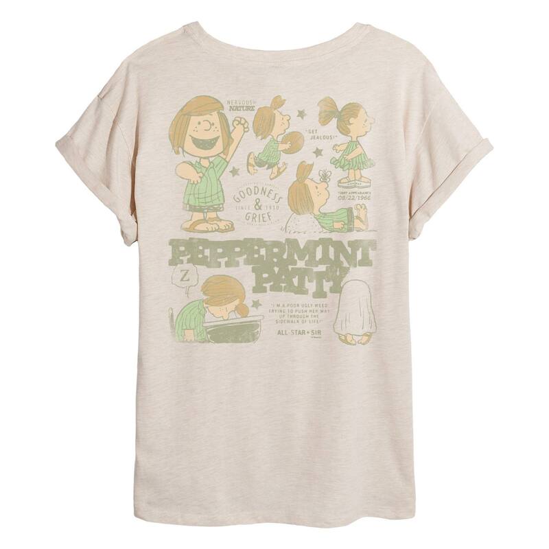アニメキャラクター レディース トップス Tシャツ Licensed Character Juniors' Peanuts Peppermint Patty Distressed Oversized Tee Beige ベージュ
