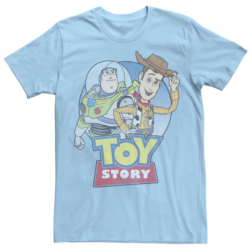 ディズニー ピクサー メンズ トップス Tシャツ ロゴ Disney / Pixar's Toy Story Buzz Lightyear & Woody Men's Movie Logo Tee Light Blue ブルー