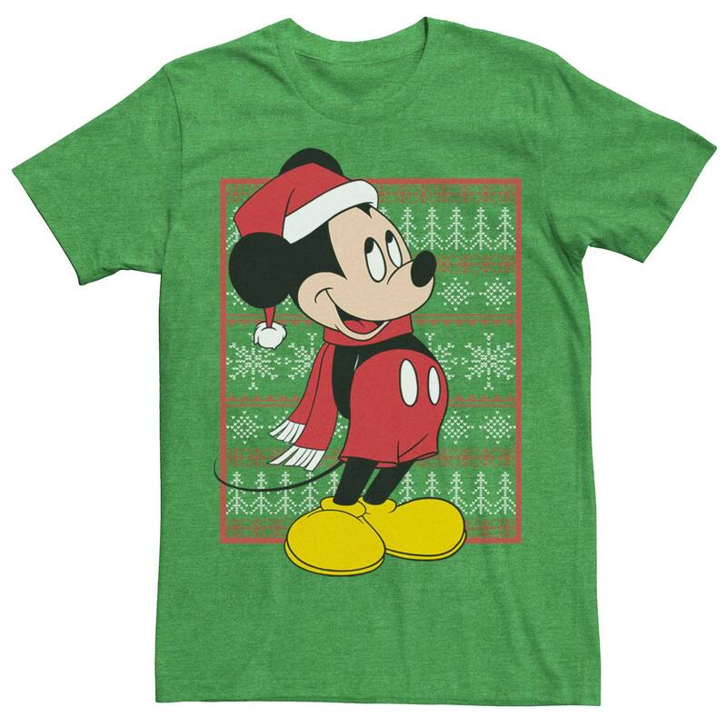 ディズニー メンズ トップス Tシャツ セーター Disney's Mickey Mouse Christmasweater Men's Tee Kelly Heather ヘザー