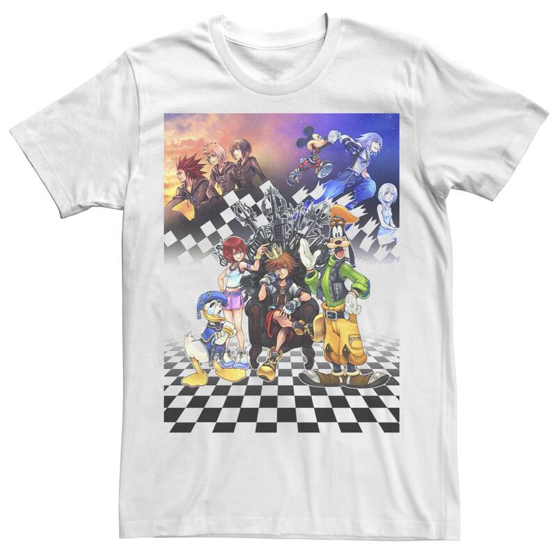 アニメキャラクター メンズ トップス Tシャツ Licensed Character Men's Kingdom Hearts Group Checkers Group Shotee White ホワイト