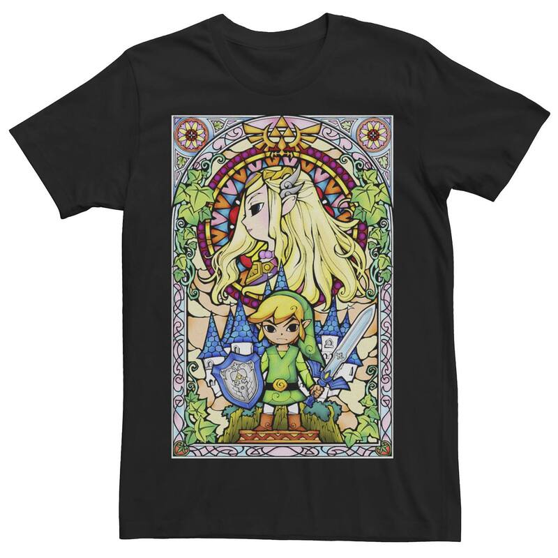 アニメキャラクター メンズ トップス Tシャツ Licensed Character Men's Nintendo Zelda Link & The Princesstained Glass Tee Black ブラック
