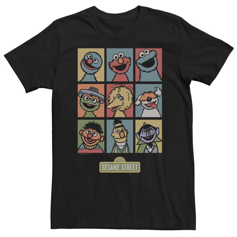 アニメキャラクター メンズ トップス Tシャツ Licensed Character Men'sesame Street Character Grid Poster Tee Black ブラック