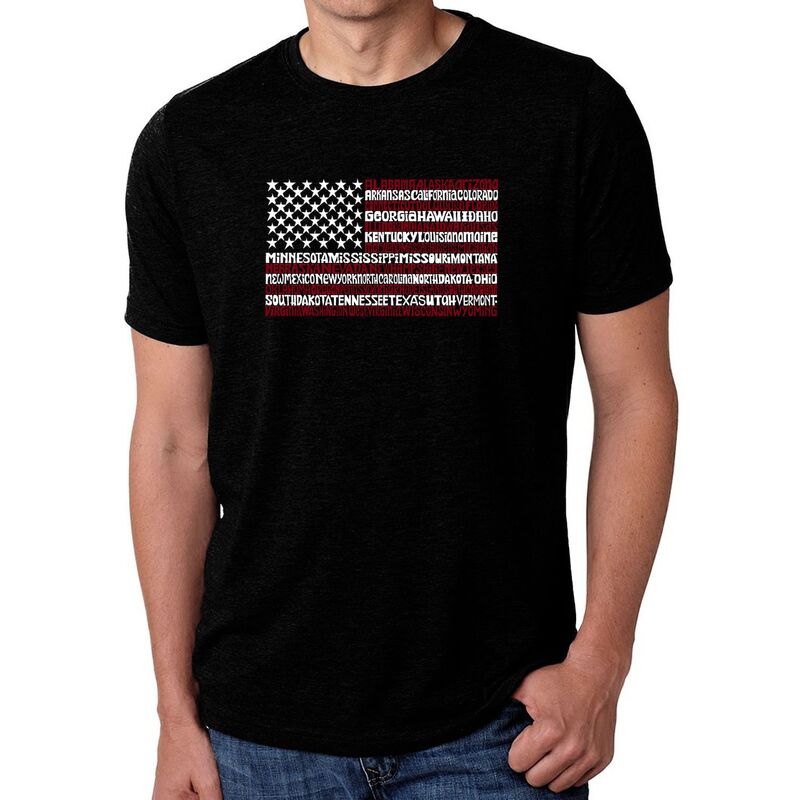 エルエーポップアート メンズ トップス ティーシャツ 天使の都市 Pop Art 50 States USA Flag - Men\u0027s Premium Blend Word Art-Shirt Black 黒いこと Tシャツ・カットソー-トップス-メンズファッション