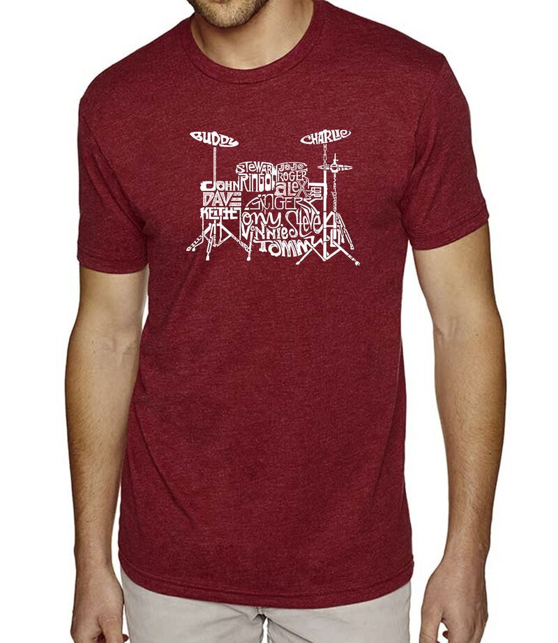 エルエーポップアート メンズ トップス ティーシャツ 天使の都市 Pop Art Drums - Men\u0027s Premium Blend Word Art-Shirt Burgundy バーガンディ トップス-Tシャツ・カットソー