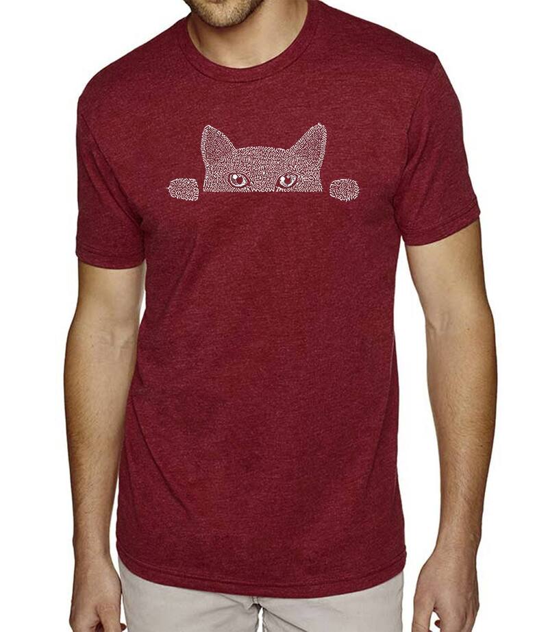 エルエーポップアート メンズ トップス Tシャツ LA Pop Art Peeking Cat - Men's Premium Blend Word Art-Shirt Burgundy バーガンディ