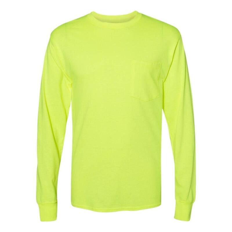 フロソ メンズ トップス Tシャツ Floso Workwear Long Sleeve Pocket-Shirt Safety Green グリーン