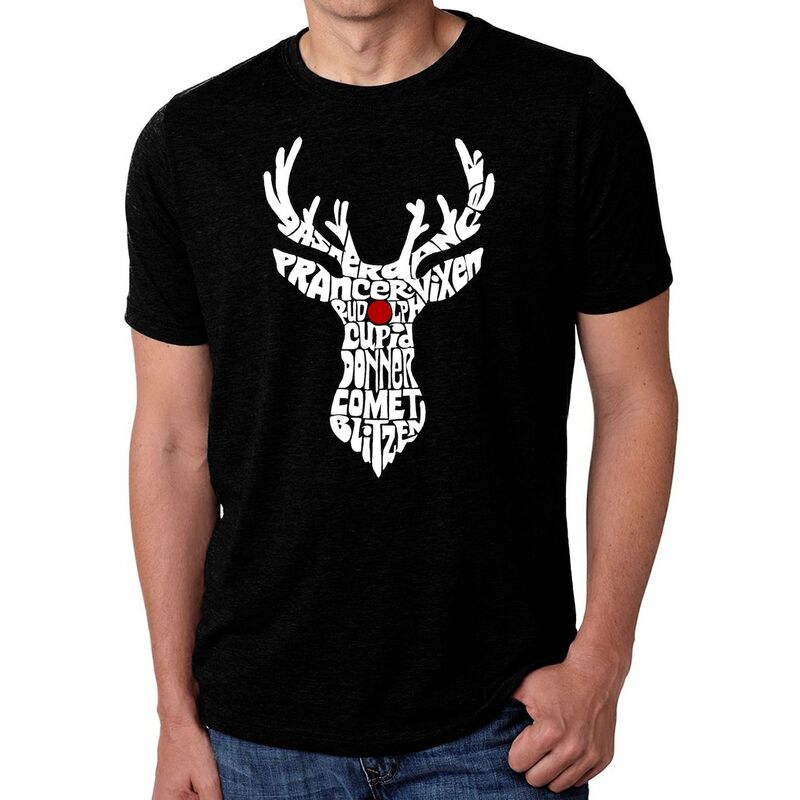 エルエーポップアート メンズ トップス Tシャツ LA Pop Art Men Premium Blend Word Art-shirt - Santa Reindeer Black ブラック