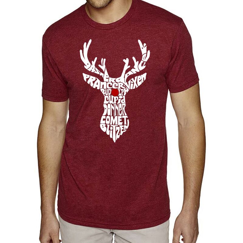 エルエーポップアート メンズ トップス Tシャツ LA Pop Art Men Premium Blend Word Art-shirt - Santa Reindeer Burgundy バーガンディ