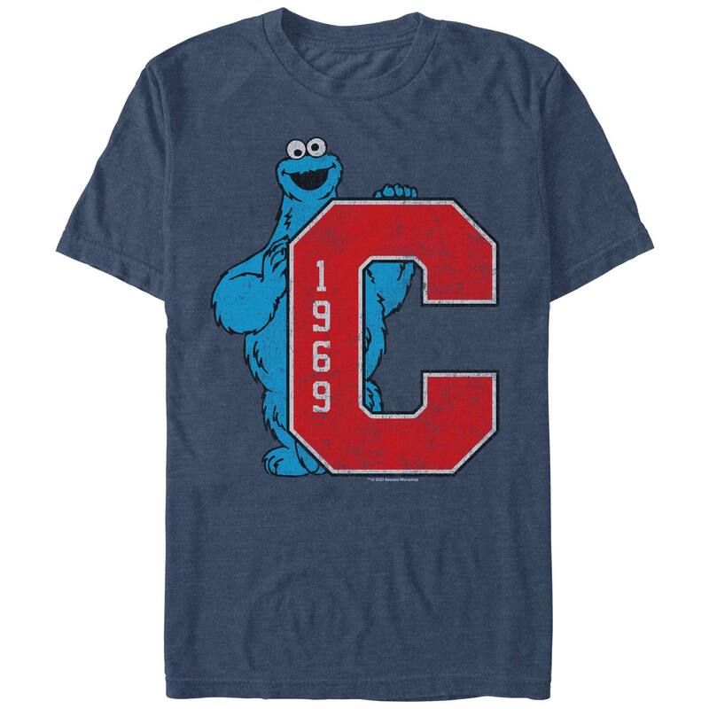 アニメキャラクター メンズ トップス Tシャツ グラフィック Licensed Character Men'sesame Street C Is For Cookie Monster Graphic Tee Navy Heather ヘザー