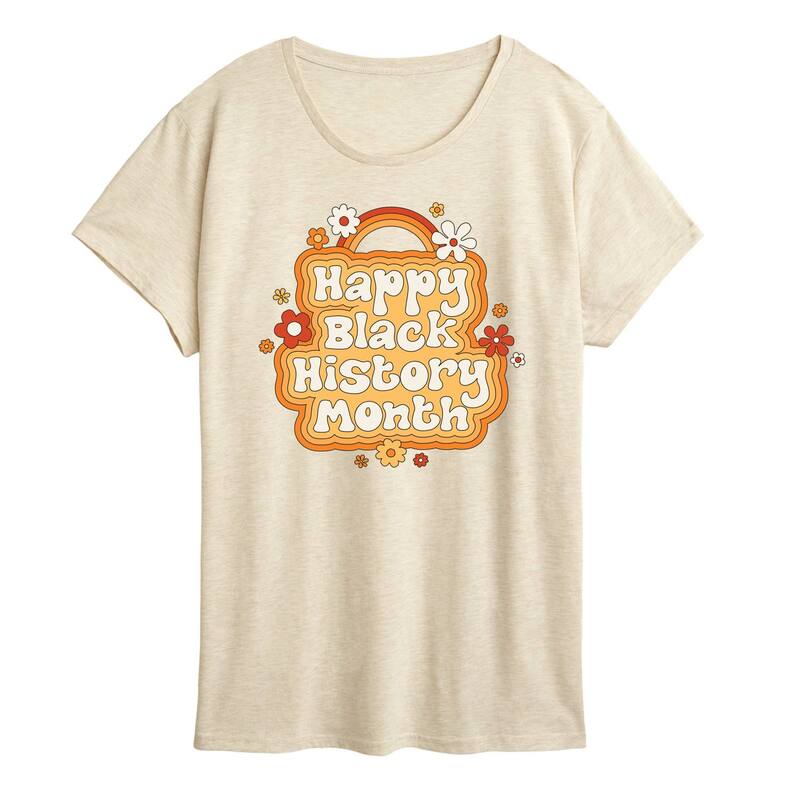アニメキャラクター レディース トップス Tシャツ フラワー柄 プラスサイズ フラワー グラフィック Licensed Character Plusize Happy Black History Month Floral Graphic Tee Beige ベージュ